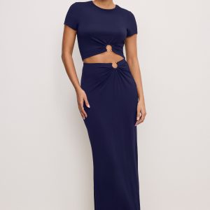 STRETCH JERSEY MAXI SKIRT | HORIZON INK