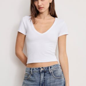 SUPER STRETCH V NECK BABY TEE | WHITE001
