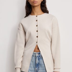 EXAGGERATED SLEEVE CARDIGAN SWEATER | LIGHT TAUPE