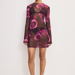 MESH MINI DRESS | DARK SPACED ROSES001