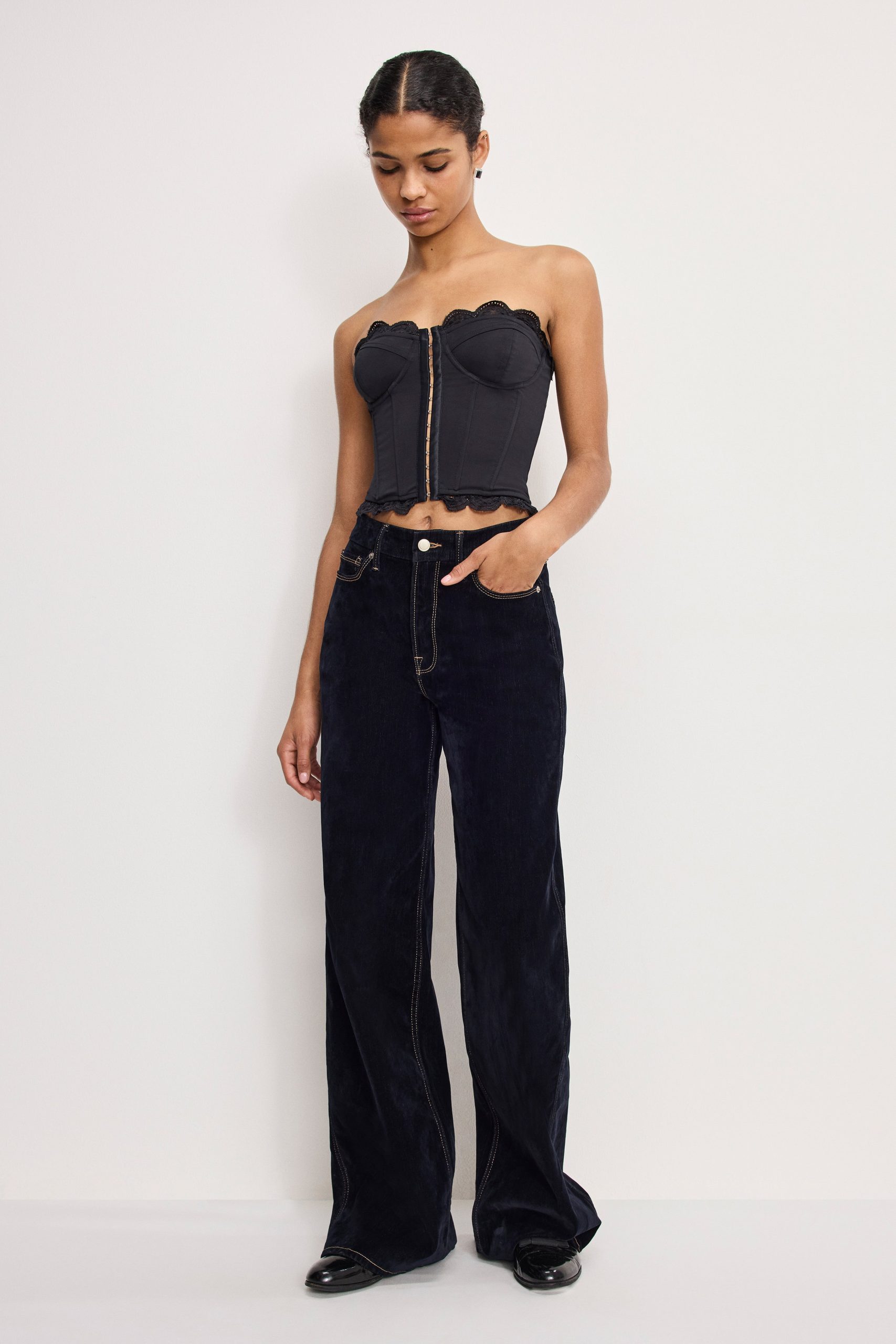 MATTE JERSEY LACE TRIM BUSTIER | BLACK001 - Image 2