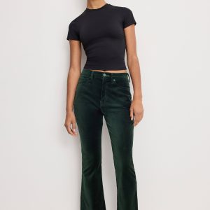 VELVET GOOD HIGH RISE KICK FLARE PANTS | PINE GREEN003