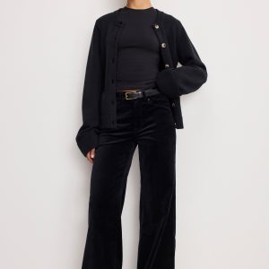 VELVET GOOD WAIST PALAZZO  PANTS | BLACK001
