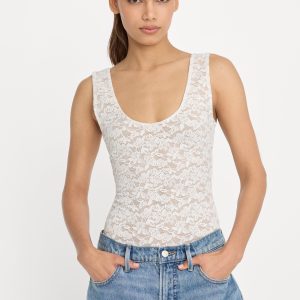 STRETCH LACE SCOOP TANK BODYSUIT | CHALK