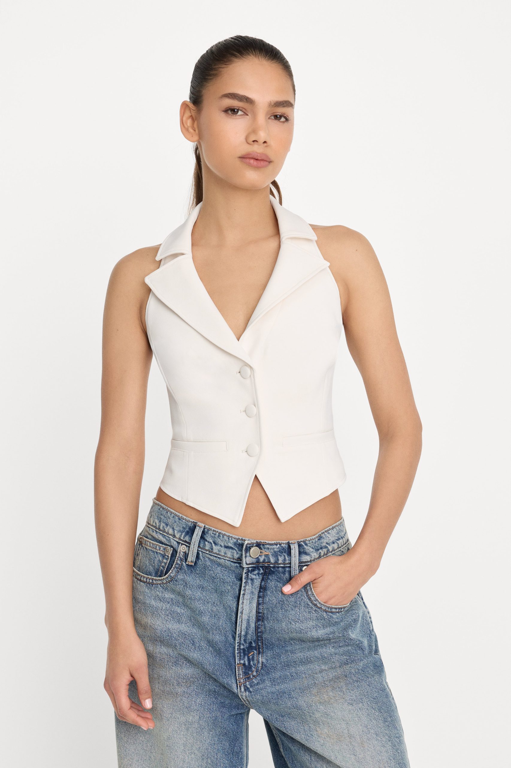LUXE SUITING HALTER VEST | SOFT SHELL