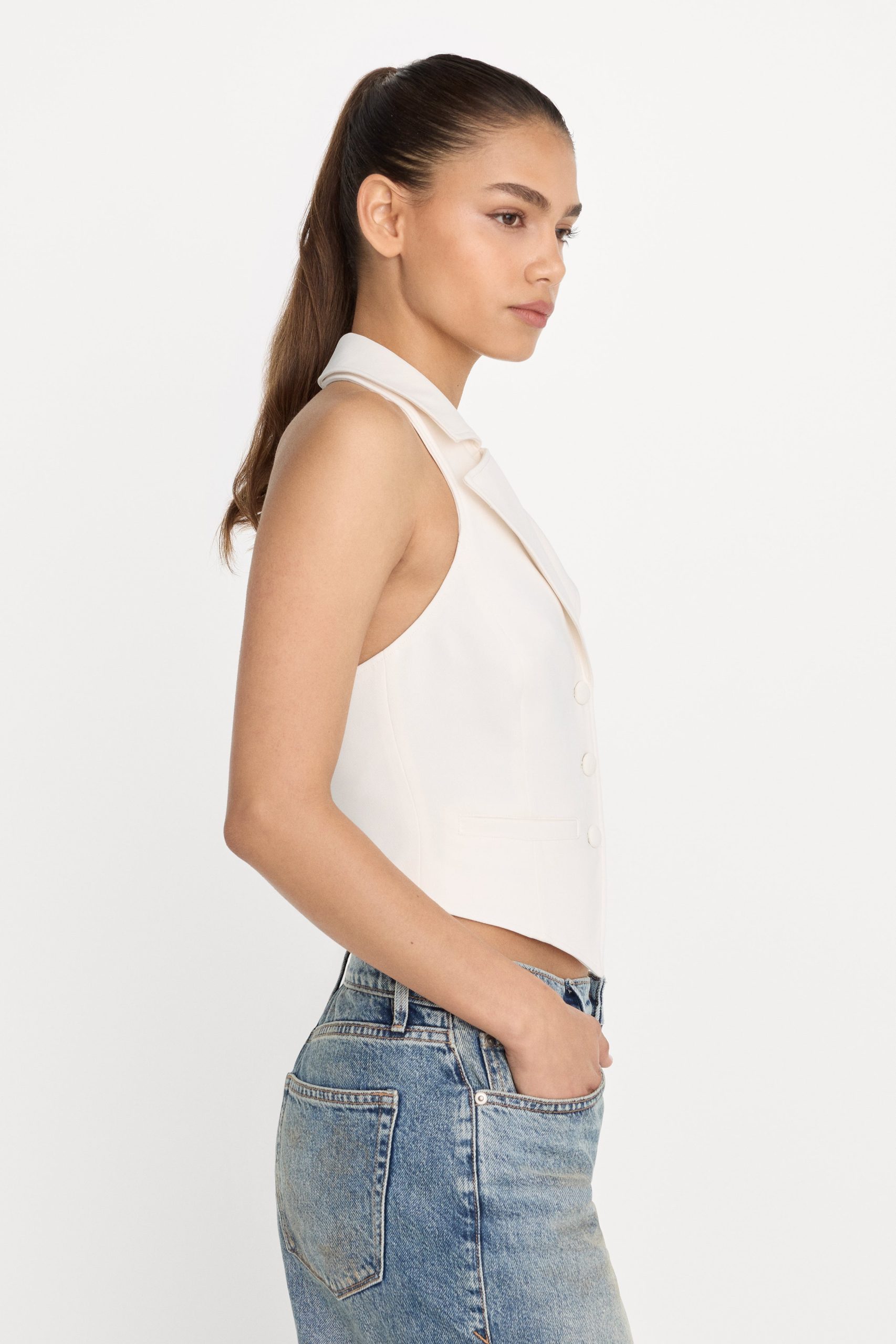 LUXE SUITING HALTER VEST | SOFT SHELL - Image 2