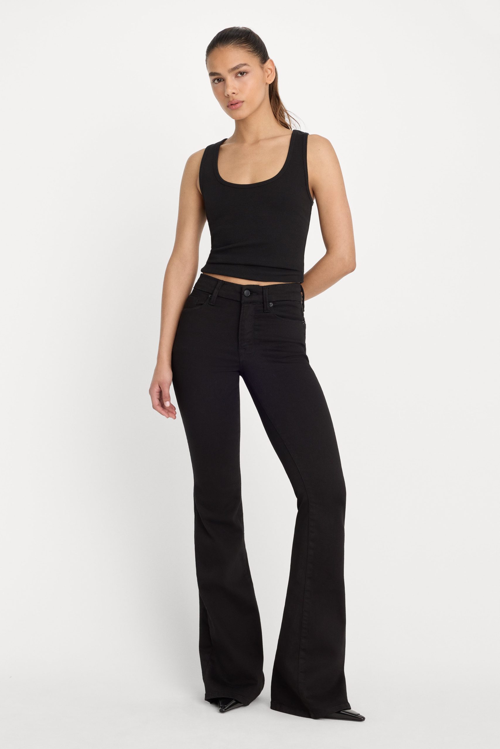 NEVER FADE GOOD LEGS FLARE JEANS | BLACK
