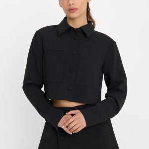 LUXE SUITING CROPPED JACKET | BLACK001