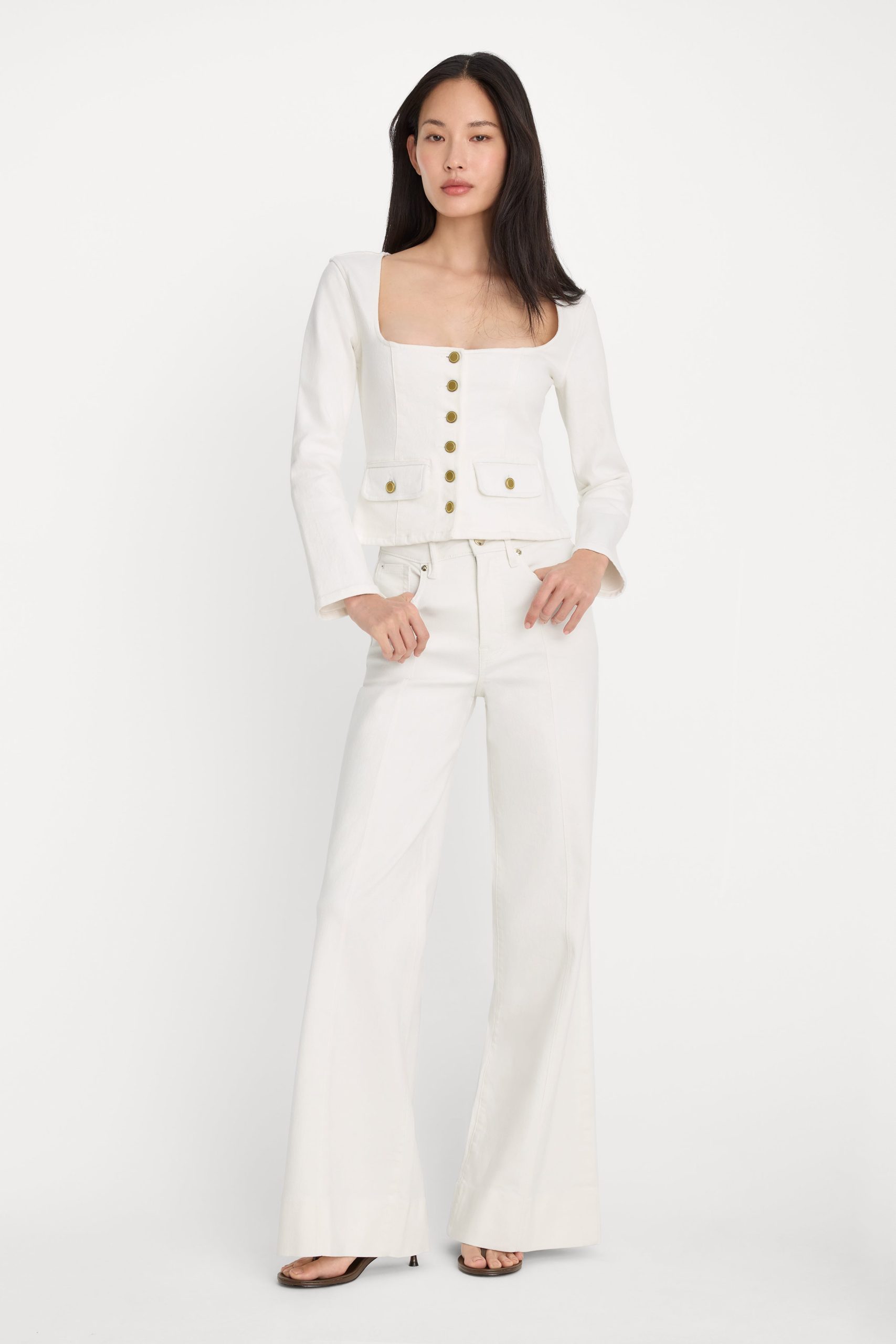 DENIM FITTED BUTTON FRONT JACKET | COTTON WHITE - Image 3
