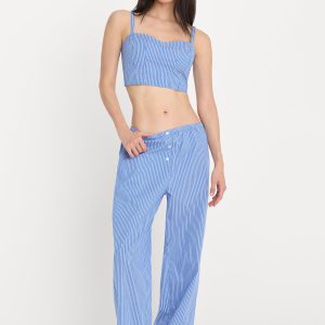 POPLIN PULL ON PANTS | BLUE & WHITE STRIPE
