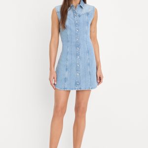 DOLLY SLEEVELESS DENIM MINI DRESS | LIGHT BLUE