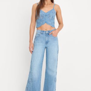 DOLLY JOLEANS EMBROIDERED GOOD WAIST PALAZZO JEANS | INDIGO1202