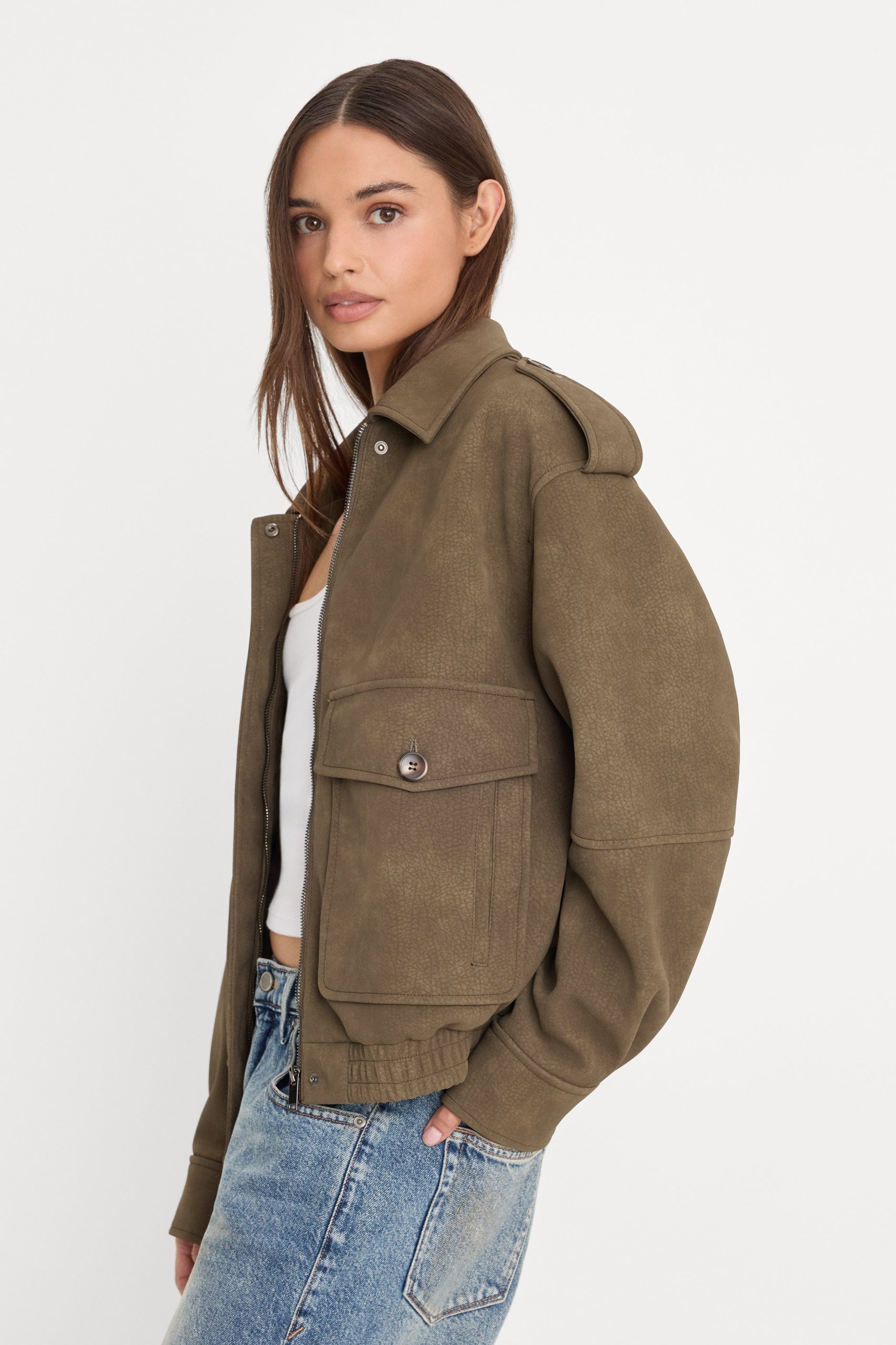 THE BETTER THAN LEATHER BOMBER JACKET | STONE - Image 2