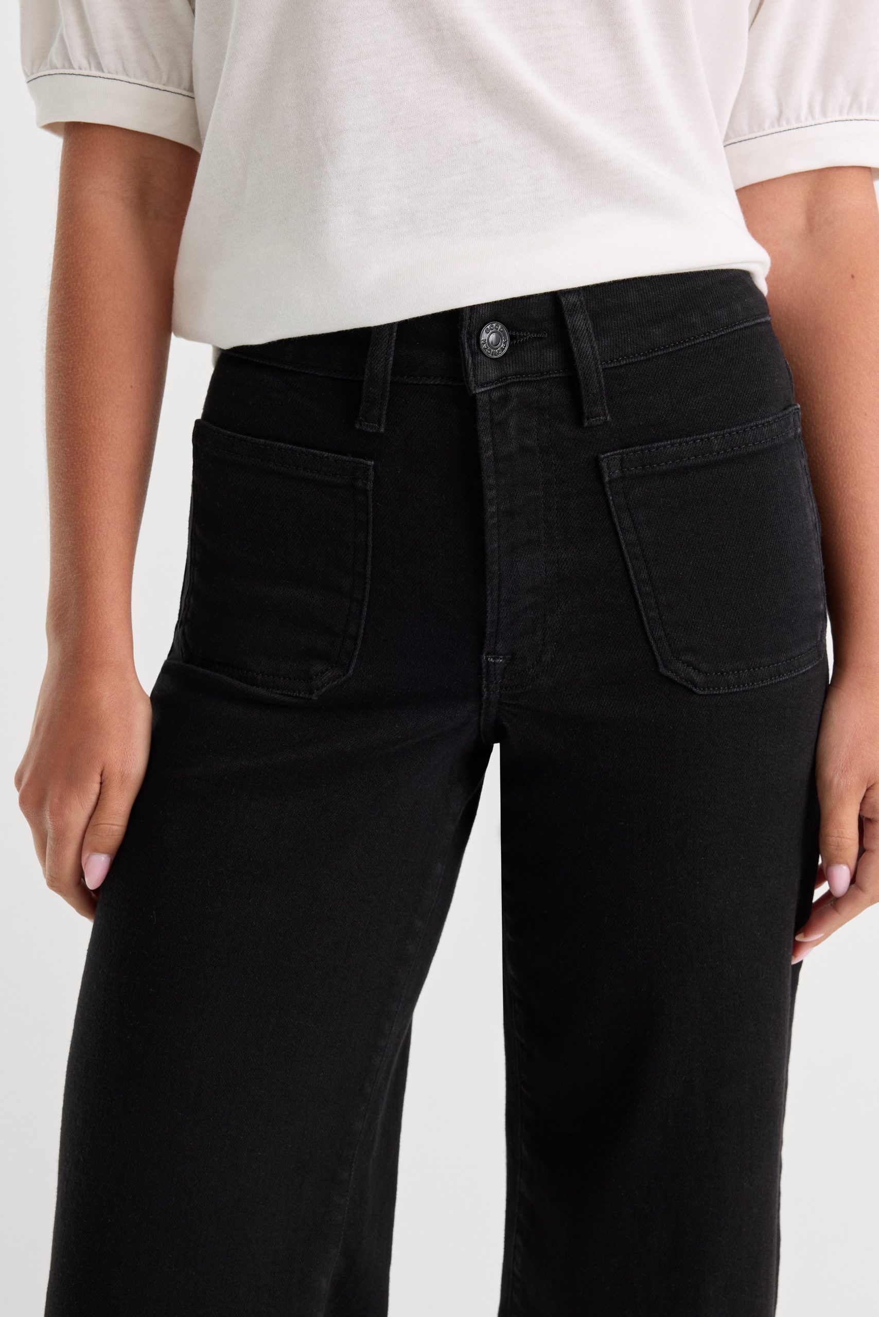PATCH POCKET GOOD WAIST PALAZZO JEANS | BLACK001 - Image 4