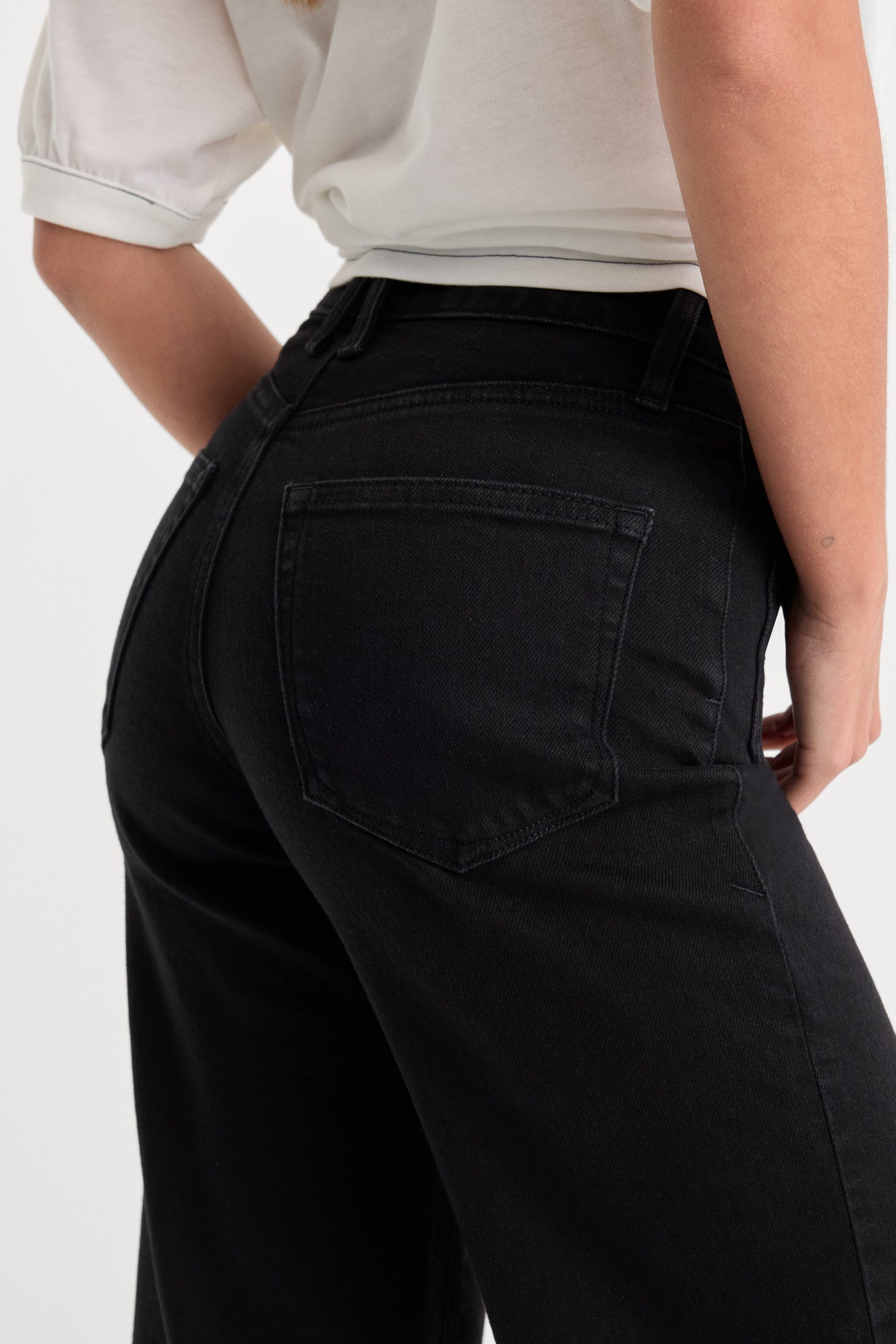 PATCH POCKET GOOD WAIST PALAZZO JEANS | BLACK001 - Image 6