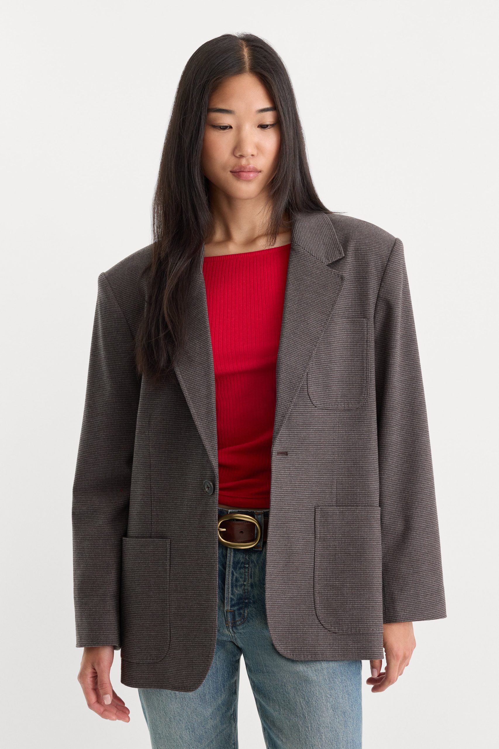 THE OVERSIZED BLAZER | CHARCOAL MINI HOUNDSTOOTH - Image 4
