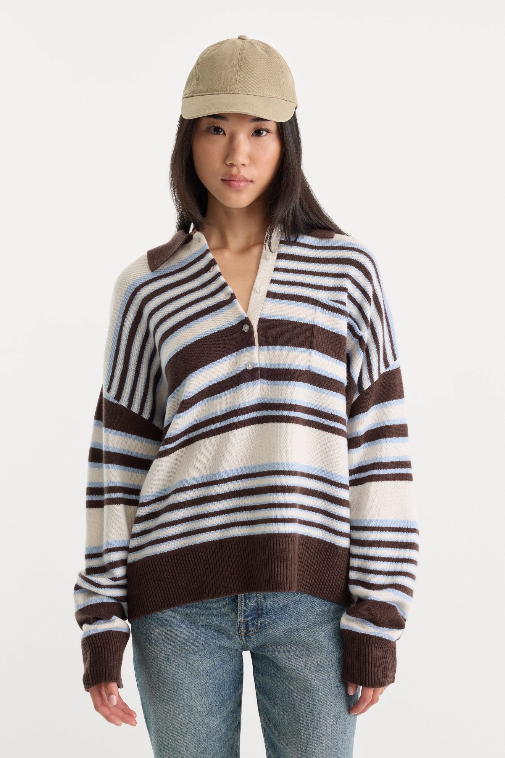 THE OVERSIZED RUGBY SWEATER | MOCHA STRIPE - Image 2