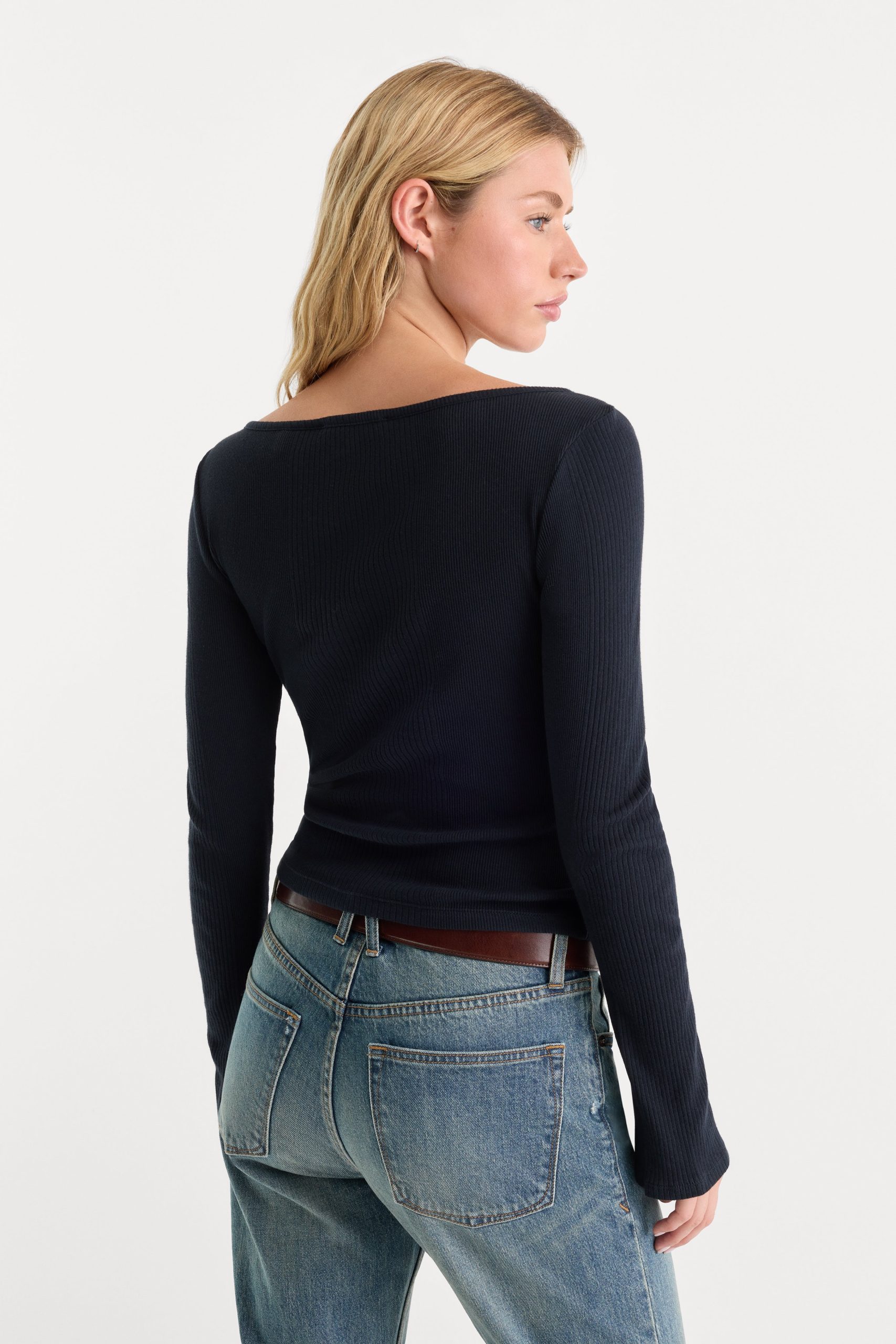 THE VARIEGATED RIB LONG SLEEVE TOP | NEW NAVY002 - Image 4