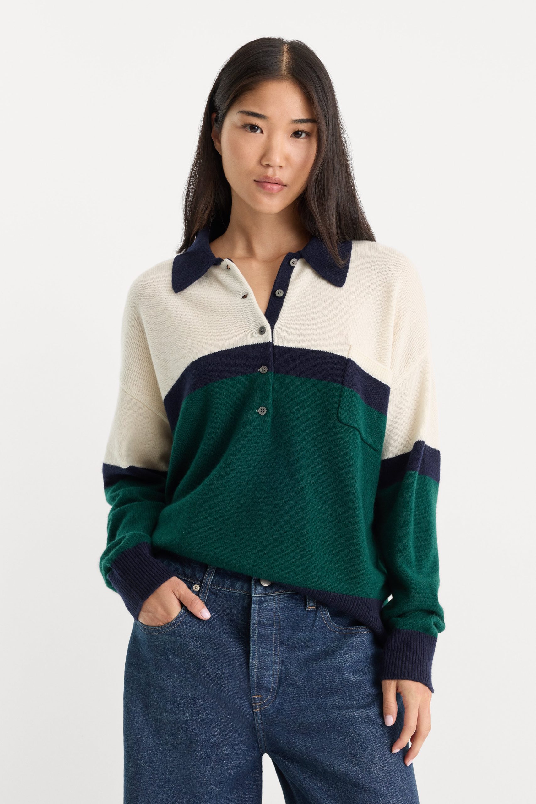 THE OVERSIZED RUGBY SWEATER | FOREST BLOCKED STRIPE - Image 2
