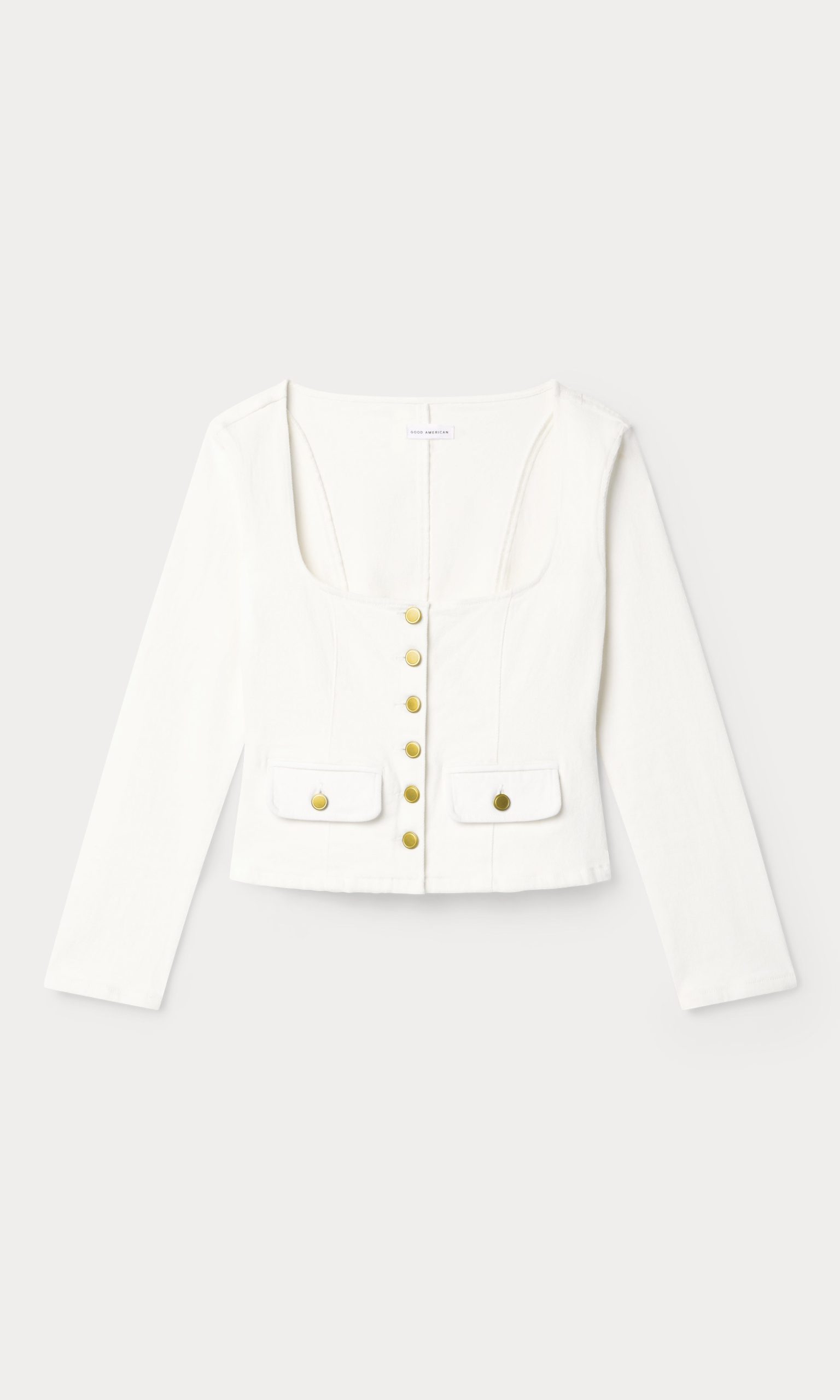 DENIM FITTED BUTTON FRONT JACKET | COTTON WHITE - Image 6
