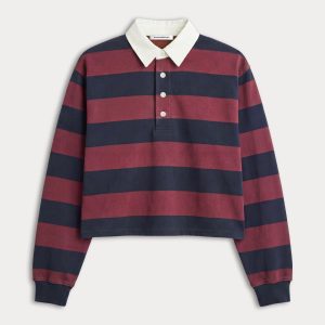 THE CROPPED RUGBY POLO | NAVY BERRY NOIR BLOCK STRIPE
