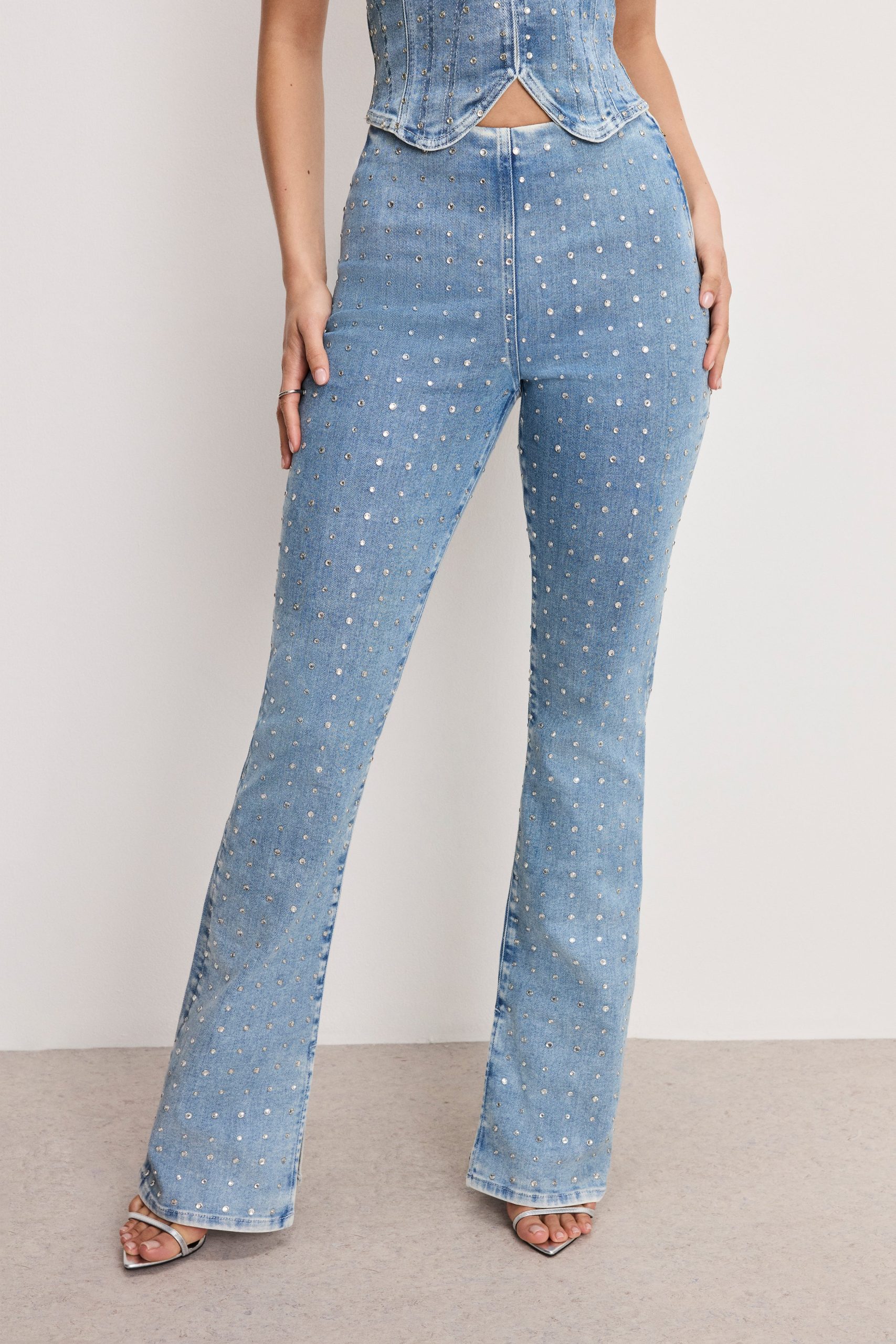 DOLLY CRYSTAL DENIM PULL ON PANTS | INDIGO1023