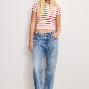 SUPER STRETCH BABY TEE | ECRU & CHILI WIDE STRIPE