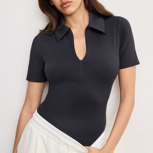 WEIGHTLESS COLLARED BODYSUIT | BLACK001