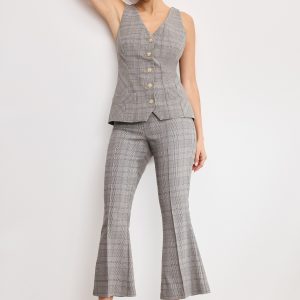 PLAID PULL ON KICK FLARE PANTS | GLEN PLAID001